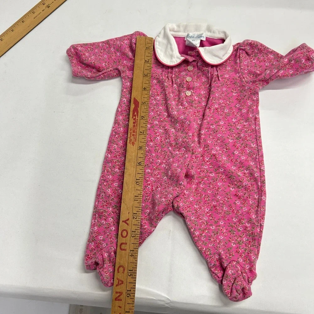 Ralph Lauren Floral Peter Pan Collar Footie Romper 3M Pink Cottagecore Preppy